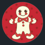 ジンジャーブレッドChristmas Cookieのシール ラウンドシール<br><div class="desc">ミントとチョコレートのアクセントを持つギンガーブレッドの少年が、このホリデーステッカーであなたに手を振っている！そのデザインはオリジナル芸術だ。</div>