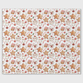 ジンジャーブレッドCookieとキャンディホワイトクリスマス ラッピングペーパー (フラット)