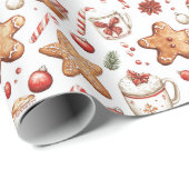 ジンジャーブレッドCookieとキャンディホワイトクリスマス ラッピングペーパー (ロールコーナー)