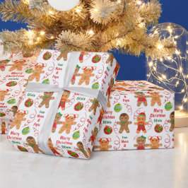 ジンジャーブレッドCookieとクリスマスオーナメント ラッピングペーパー