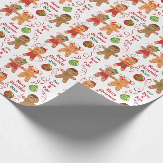 ジンジャーブレッドCookieとクリスマスオーナメント ラッピングペーパー (角)