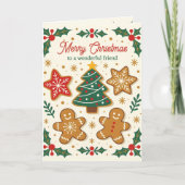 ジンジャーブレッドCookieとホリーベリーのクリスマス シーズンカード (正面)