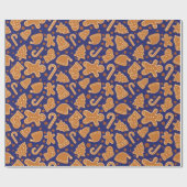 ジンジャーブレッドCookieクリスマスダークブルー ラッピングペーパー (フラット)