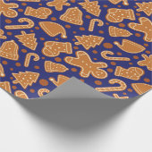 ジンジャーブレッドCookieクリスマスダークブルー ラッピングペーパー (角)