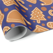 ジンジャーブレッドCookieクリスマスダークブルー ラッピングペーパー (ロールコーナー)