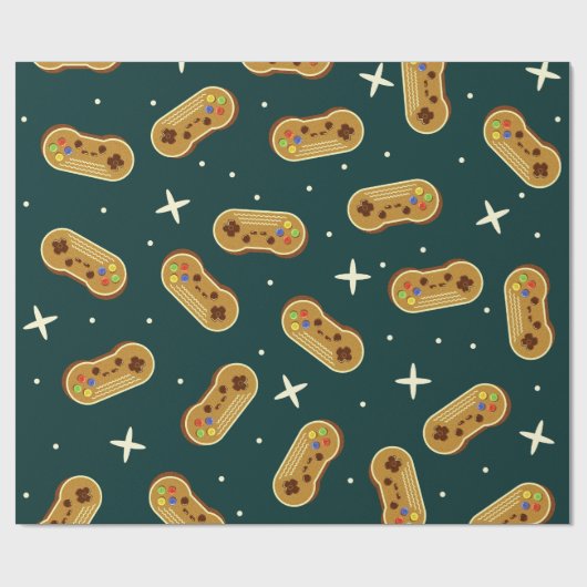 ジンジャーブレッドCookieクリスマスビデオゲームコントローラ ラッピングペーパー (フラット)