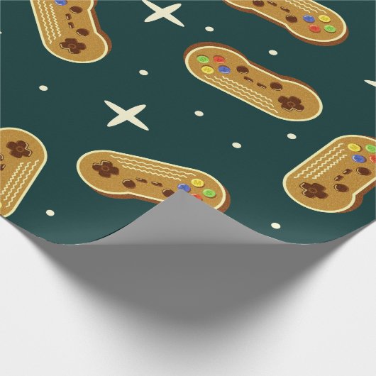 ジンジャーブレッドCookieクリスマスビデオゲームコントローラ ラッピングペーパー (角)
