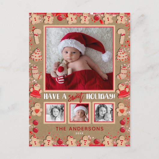 ジンジャーブレッドCookieクリスマス4写真ホリデー シーズンポストカード (正面)