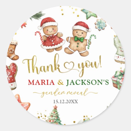 ジンジャーブレッドCookieジェンダー表示メッセージカード ラウンドシール (正面)