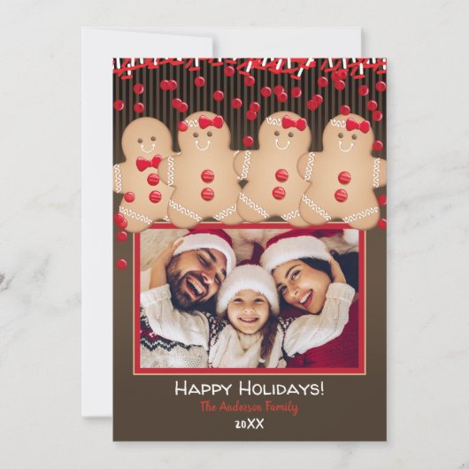 ジンジャーブレッドCookieファミリークリスマスホリデー写真 招待状 (正面)