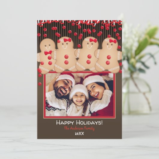 ジンジャーブレッドCookieファミリークリスマスホリデー写真 招待状 (スタンド正面)