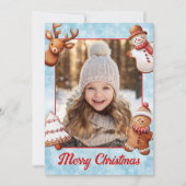 ジンジャーブレッドCookieフォトフレーム青い背景 シーズンカード (正面)