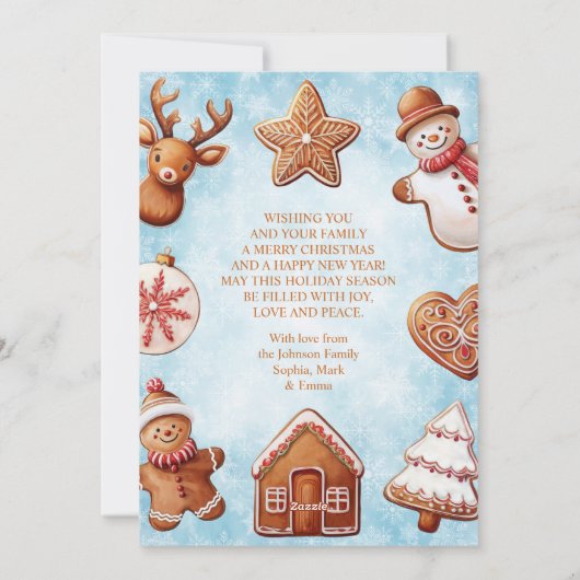 ジンジャーブレッドCookieフォトフレーム青い背景 シーズンカード (裏面)