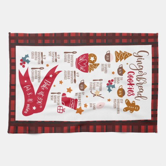 ジンジャーブレッドCookieレシピフェスティバルクリスマス キッチンタオル (横)