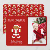 ジンジャーブレッドSanta写真クリスマスフラットカード シーズンカード (正面/裏面)