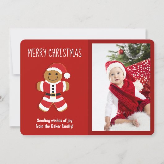ジンジャーブレッドSanta写真クリスマスフラットカード シーズンカード (正面)