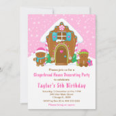 ジンジャーブレッ飾ドの誕生日パーティー明るいピンク 招待状 (正面)