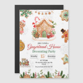 ジンジャーブレッ飾ドハウスのパーティークリスマス マグネット招待状 (正面/裏面)
