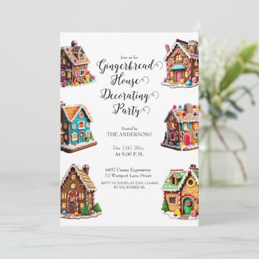 ジンジャーブレッ飾ドハウスのパーティークリスマス 招待状 (スタンド正面)