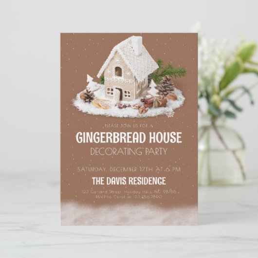 ジンジャーブレッ飾ドハウスのパーティークリスマス 招待状 (スタンド正面)