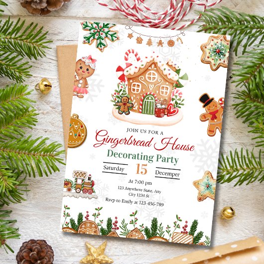 ジンジャーブレッ飾ドハウスのパーティークリスマス 招待状