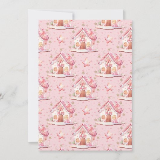 ジンジャーブレッ飾ドハウスのパーティーピンク誕生日 招待状 (裏面)