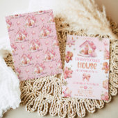 ジンジャーブレッ飾ドハウスのパーティーピンク誕生日 招待状