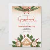 ジンジャーブレッ飾ドハウスのパーティー赤と緑 招待状 (正面)