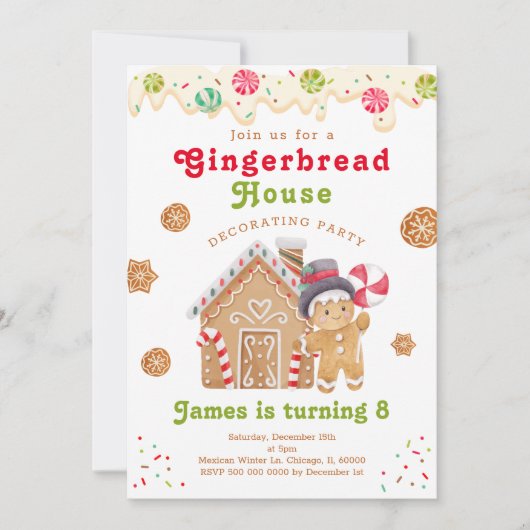ジンジャーブレッ飾ドハウスのパーティー 招待状 (正面)
