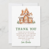 ジンジャーブレッ飾ドハウスの誕生日パーティー サンキューカード (正面)
