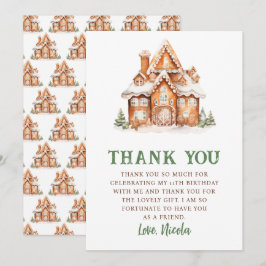 ジンジャーブレッ飾ドハウスの誕生日パーティー サンキューカード