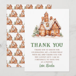 ジンジャーブレッ飾ドハウスの誕生日パーティー サンキューカード