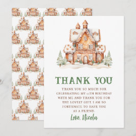 ジンジャーブレッ飾ドハウスの誕生日パーティー サンキューカード