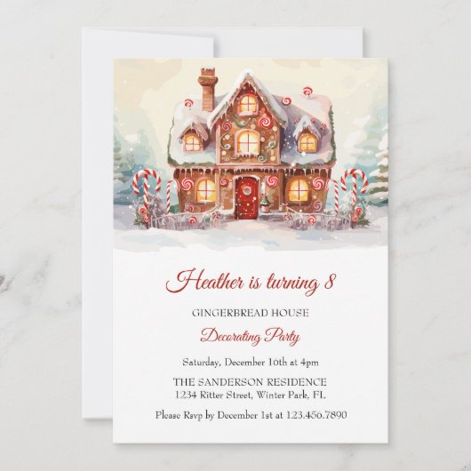 ジンジャーブレッ飾ドハウスの誕生日パーティー 招待状 (正面)