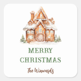 ジンジャーブレッ飾ドハウスクリスマスパーティー スクエアシール