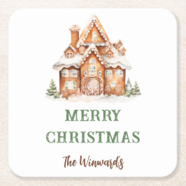 ジンジャーブレッ飾ドハウスクリスマスパーティー スクエアペーパーコースター