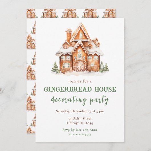 ジンジャーブレッ飾ドハウスクリスマスパーティー 招待状 (正面/裏面)