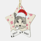 ジンジャーホワイトキャットハパーソナライズされたンドスケッチ セラミックオーナメント (左)