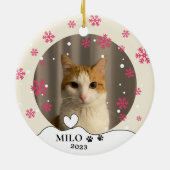 ジンジャーホワイトキャットハパーソナライズされたンドスケッチ セラミックオーナメント (裏面)