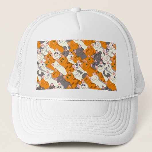 ジンジャーホワイト黒猫の対角パターン キャップ (正面)