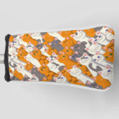 ジンジャーホワイト黒猫の対角パターン ゴルフヘッドカバー (正面)