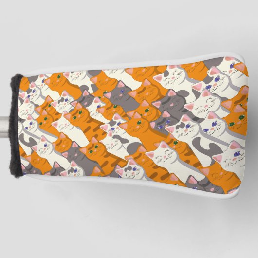 ジンジャーホワイト黒猫の対角パターン ゴルフヘッドカバー (正面)