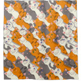 ジンジャーホワイト黒猫の対角パターン シャワーカーテン (正面)