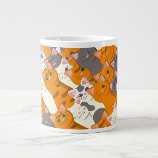 ジンジャーホワイト黒猫の対角パターン ジャンボコーヒーマグカップ (正面)