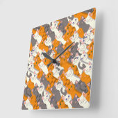 ジンジャーホワイト黒猫の対角パターン スクエア壁時計 (傾斜)
