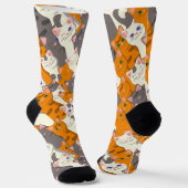 ジンジャーホワイト黒猫の対角パターン ソックス (傾斜あり)