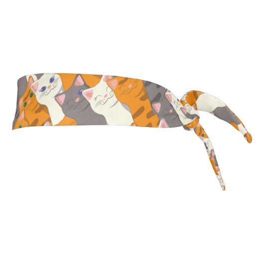 ジンジャーホワイト黒猫の対角パターン タイヘッドバンド (回転90)