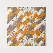 ジンジャーホワイト黒猫の対角パターン タペストリー (正面(横))