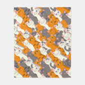 ジンジャーホワイト黒猫の対角パターン フリースブランケット (正面)