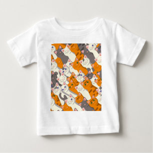 ジンジャーホワイト黒猫の対角パターン ベビーTシャツ